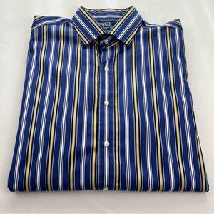 Polo Ralph Lauren Blue and Yellow Striped Dress Casual Shirt Regent Classic Fit